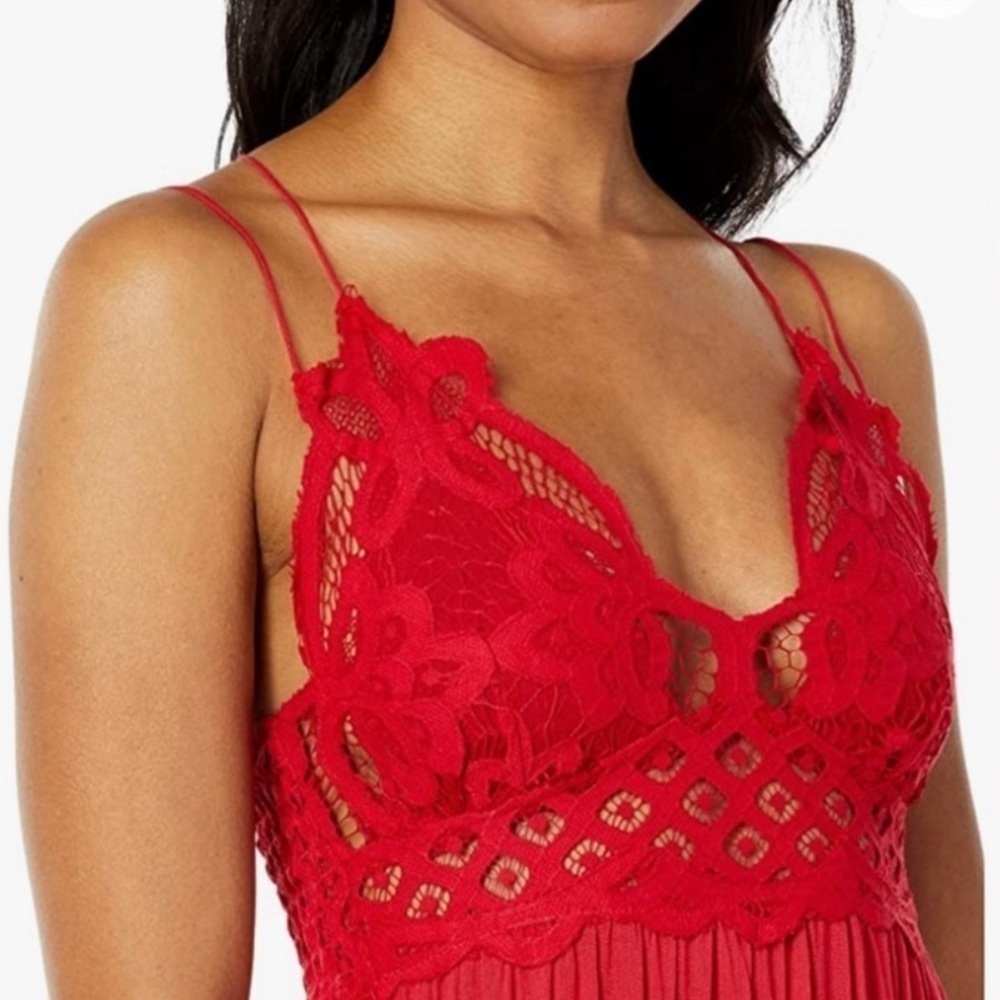 Free People Red Lace-Trim Maxi Dress - Picture 3 of 9